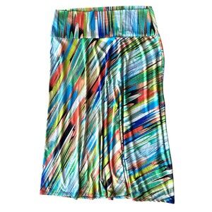 Sunny Leigh Women's Colorful Midi Skirt Plus Size 1X Multicolor Printed